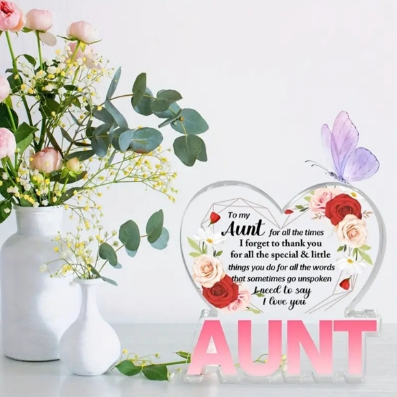 AUNT Auntie Heart Inspirational Acrylic Sign NWT - Picture 1 of 5